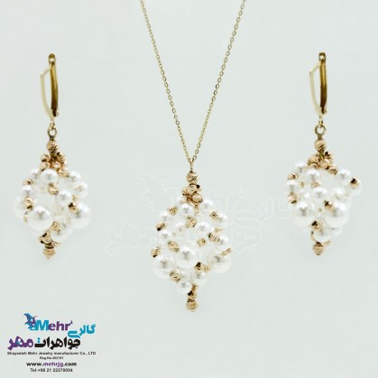 Half Set of Gold - Necklace and Earring - Pearl Badge Design-SS0311